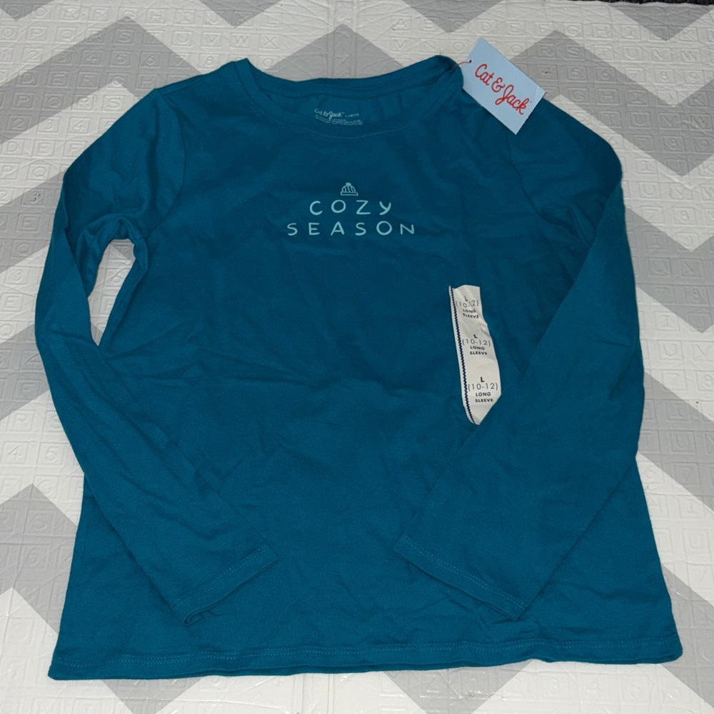 Cat & Jack Cozy Season Teal Kids Shirt 10/12